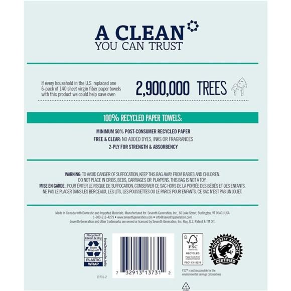 Paper Towels 2-Ply 4 Pack 100% Recycled Paper 6 Rolls - Picture 2 of 7